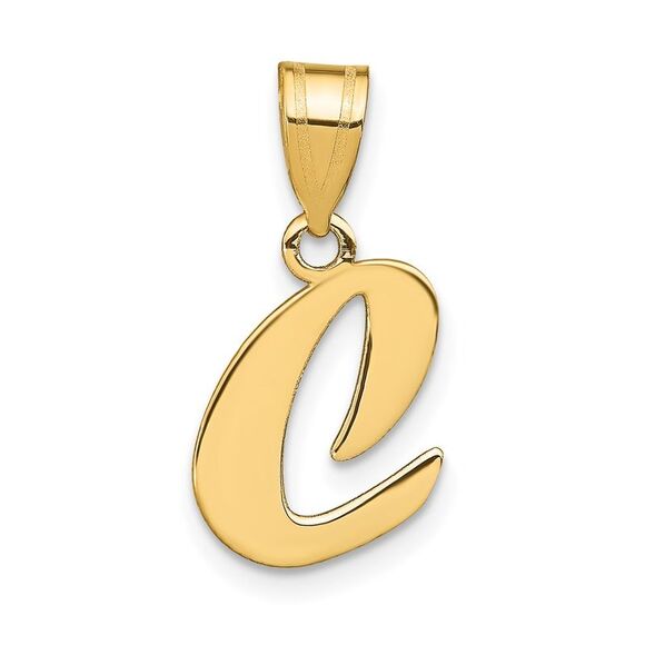 Kazi Luxury 14k Yellow Gold Polished Script Letter C Initial Pendant - Picture 1 of 3
